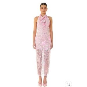 Pink Sequin Halter Midi Dress